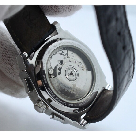 Millage Tourbillion Collection with Black on Silver Genuine Coroco Calf Leather - Picture 6 of 11